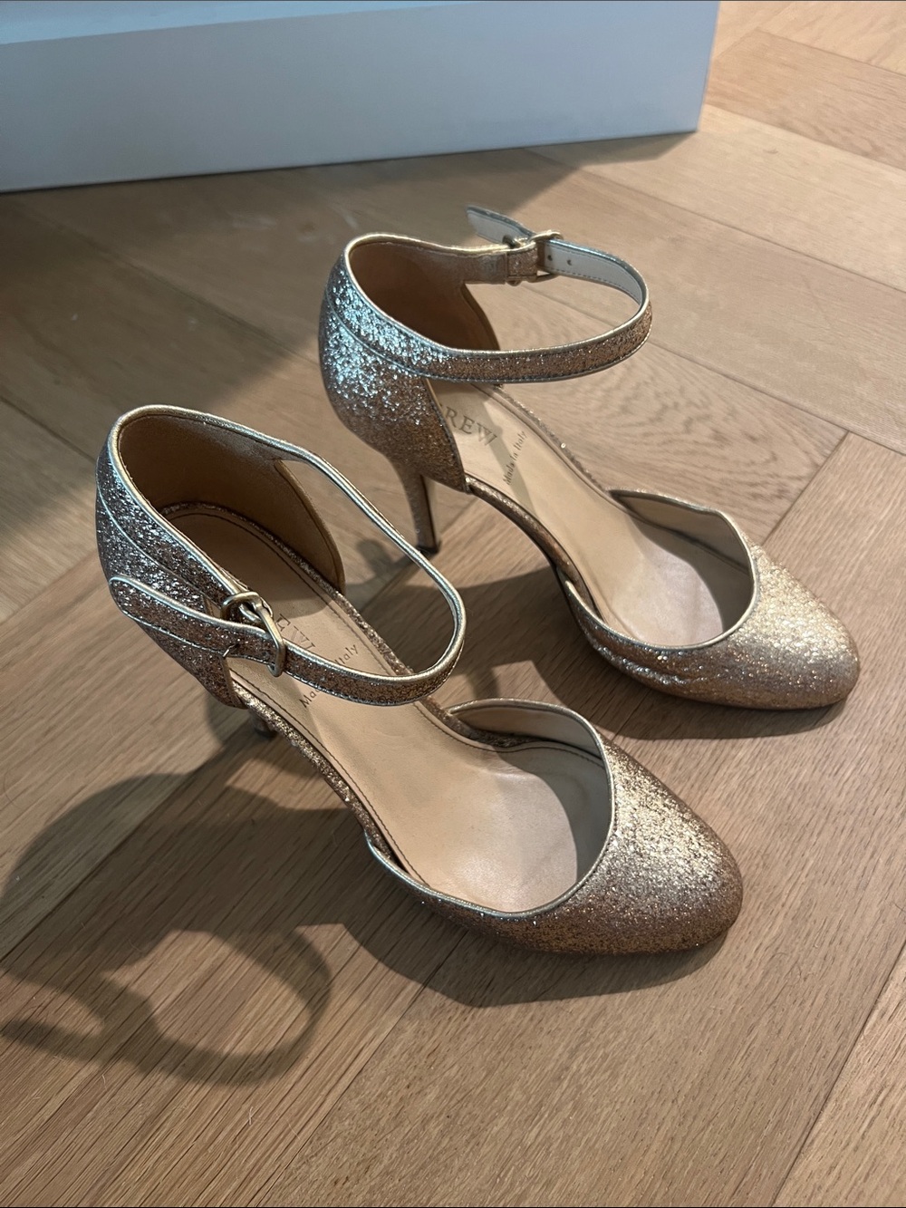 J. Crew Glitter Ankle-Strap Pumps in Gold